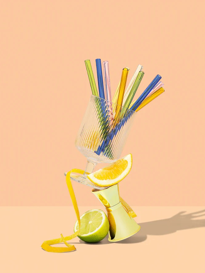 Cocktail Glass Drinking Straw Set