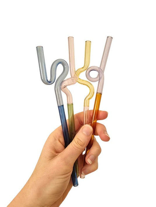 Curly Glass Straw Set