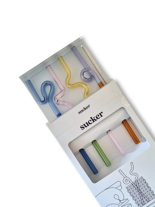 Curly Glass Straw Set